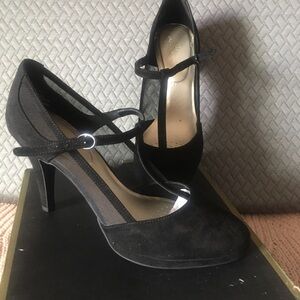 Black Suede T-Strap Women’s Heels